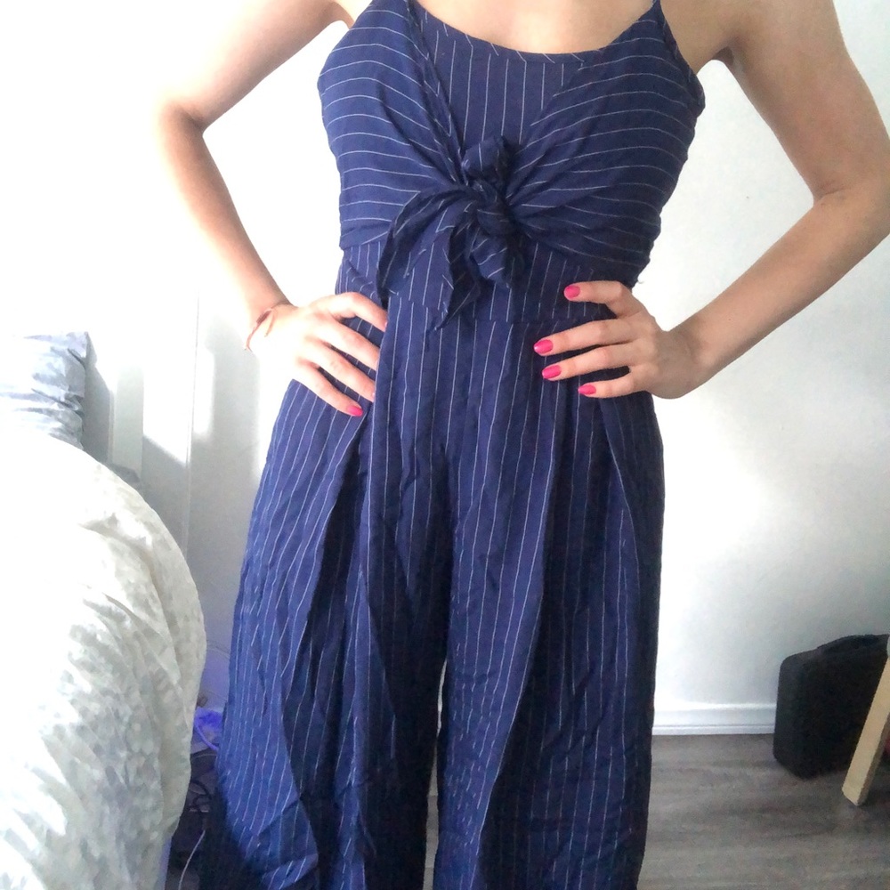 A.Calin Blue Stripes Jumpsuit Jumper Wide Leg M